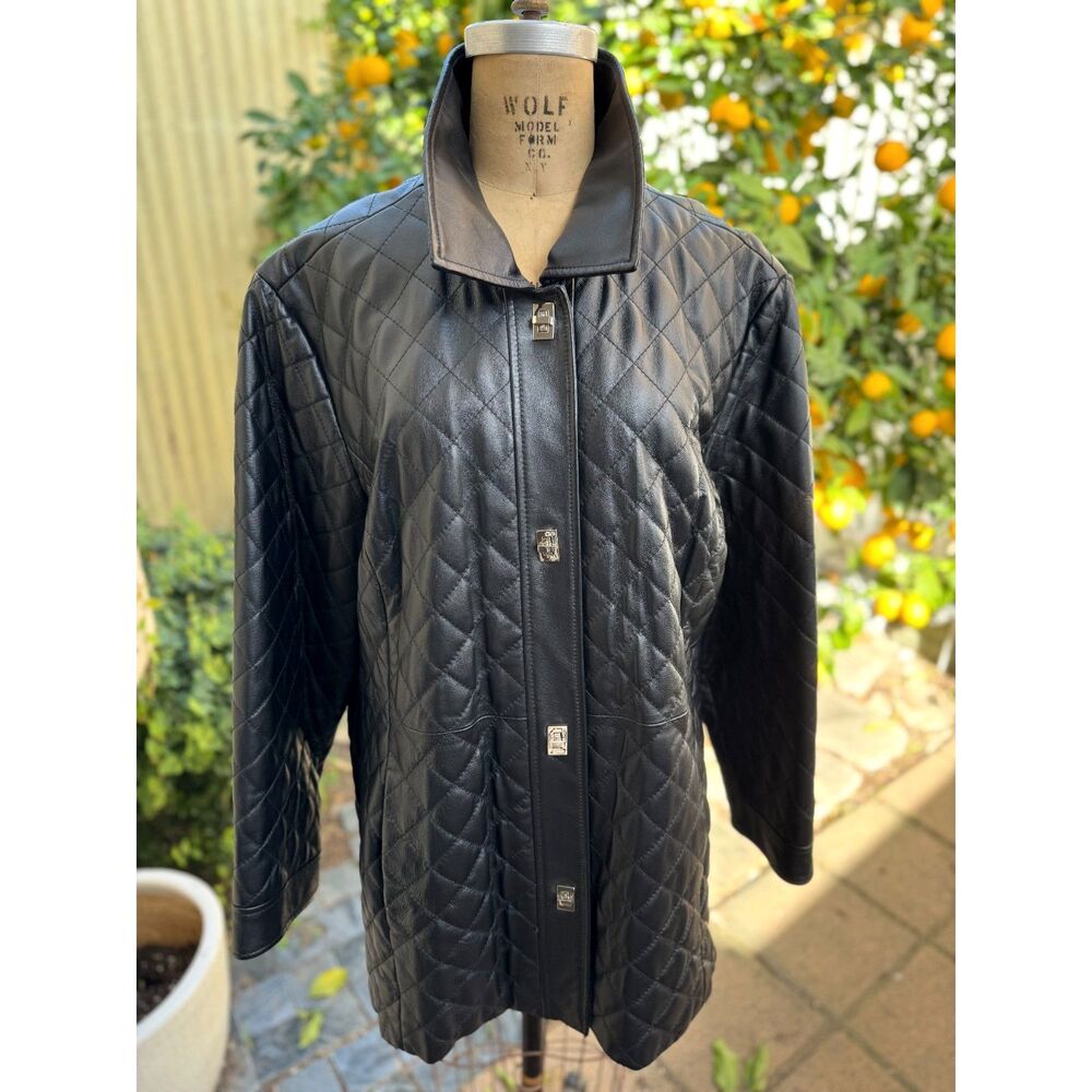 Terry Lewis Classic Luxuries 100% Blk Leather Quilted Toggle Clasp Jacket SZ 3X